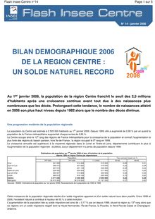 Bilan démographique 2006 de la région Centre : un solde naturel record