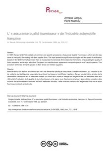 L  « assurance qualité fournisseur » de l industrie automobile française - article ; n°1 ; vol.75, pg 223-237