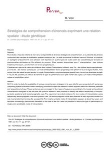 Stratégies de compréhension d énoncés exprimant une relation spatiale : étude génétique - article ; n°1 ; vol.81, pg 87-101