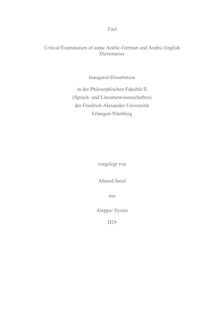 Critical examination of some Arabic-German and Arabic-English dictionaries [Elektronische Ressource] / vorgelegt von Ahmed Jneid