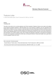 Traduire Lolita - article ; n°3 ; vol.72, pg 521-529
