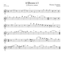 Partition ténor viole de gambe 1, octave aigu clef, pavanes pour 5 violes de gambe par Thomas Tomkins