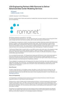 JCA Engineering Partners With Romonet to Deliver Advanced Data Center Modeling Services