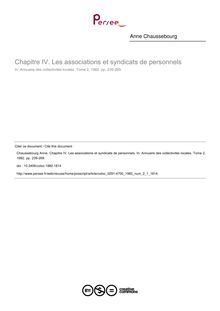 Chapitre IV. Les associations et syndicats de personnels - article ; n°1 ; vol.2, pg 239-269