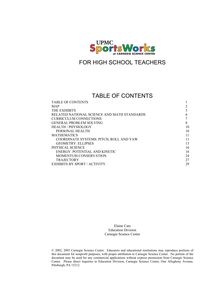 FOR HIGH SCHOOL TEACHERS TABLE OF CONTENTS