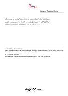 L Espagne et la question marocaine : la politique méditerranéenne de Primo de Rivera (1923-1930) - article ; n°1 ; vol.32, pg 15-17