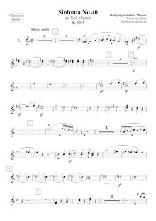 Partition clarinettes 1, 2 (en B♭), Symphony No.40, G minor, Mozart, Wolfgang Amadeus