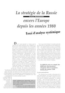 La stratégie de la Russie envers l’Europe depuis les années 1980. Essai d’analyse systémique - article ; n°1 ; vol.76, pg 54-64