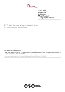 P. Sollier, Le mécanisme des émotions - compte-rendu ; n°1 ; vol.12, pg 663-663