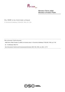 Du SME à la monnaie unique - article ; n°1 ; vol.262, pg 21-36