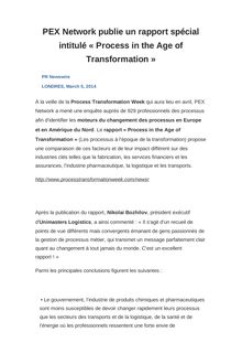 PEX Network publie un rapport spécial intitulé « Process in the Age of Transformation »