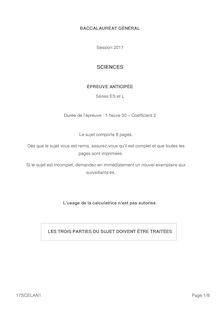 Bac 2017 Am du N Sciences 1eres ES et L