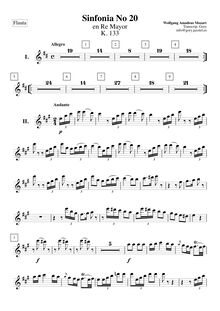 Partition flûte, Symphony No.20, D major, Mozart, Wolfgang Amadeus