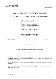 Mathématiques 2006 S.T.I (Génie des Matériaux) Baccalauréat technologique