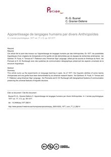 Apprentissage de langages humains par divers Anthropoïdes - article ; n°2 ; vol.77, pg 551-577