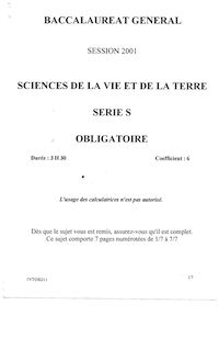 Sciences de la vie et de la terre (SVT) 2001 Scientifique Baccalauréat général