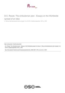 D.C. Rowat, The ombudsman plan - Essays on the Worldwide spread of an idea - note biblio ; n°4 ; vol.25, pg 978-978