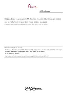 Rapport sur l ouvrage de M. Terrien-Poncel: Du langage, essai sur la nature et l étude des mots et des langues - article ; n°1 ; vol.2, pg 369-371