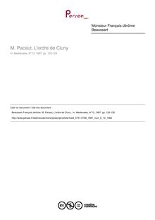 M. Pacaut, L ordre de Cluny   ; n°12 ; vol.6, pg 125-129