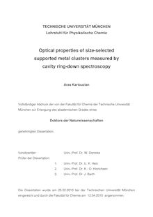 Optical properties of size-selected supported metal clusters measured by cavity ring-down spectroscopy [Elektronische Ressource] / Aras Kartouzian