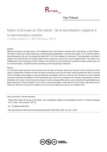 Nation et Europe au XXe siècle : de la sacralisation négative à la sécularisation positive - article ; n°3 ; vol.65, pg 703-716