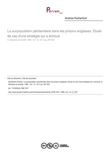 La surpopulation pénitentiaire dans les prisons anglaises. Etude de cas d une stratégie qui a échoué - article ; n°3 ; vol.12, pg 297-302