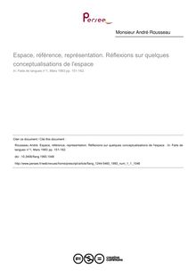 Espace, référence, représentation. Réflexions sur quelques conceptualisations de l espace  - article ; n°1 ; vol.1, pg 151-162