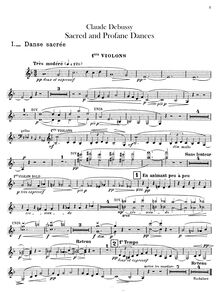 Partition violons I, Danse Sacrée et Danse Profane, Deux Danses pour Harpe (ou Harpe chromatique ou piano) avec accompagnement d orchestre d instruments à cordes