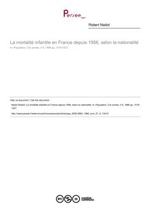 La mortalité infantile en France depuis 1956, selon la nationalité - article ; n°5 ; vol.21, pg 1019-1027