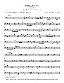 Partition basse enregistrement , 10 sonates en Four parties, Purcell, Henry