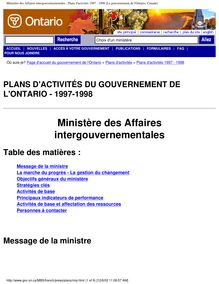 Ministère des Affaires intergouvernementales : Plans d activités ...
