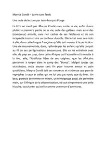 Maryse Condé – La vie sans fards