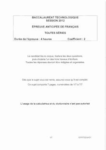 Sujet du bac serie STL 2012: Français-antilles-guyane