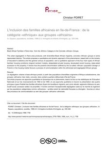 L inclusion des familles africaines en Ile-de-France : de la catégorie «ethnique» aux groupes «africains» - article ; n°2 ; vol.14, pg 335-346