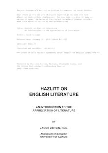 Hazlitt on English Literature - An Introduction to the Appreciation of Literature
