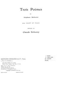 Partition complète, Trois Poèmes de Stéphane Mallarmé, Debussy, Claude