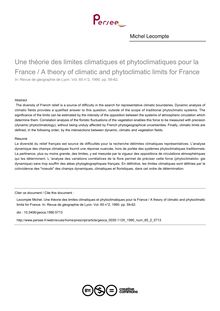 Une théorie des limites climatiques et phytoclimatiques pour la France / A theory of climatic and phytoclimatic limits for France - article ; n°2 ; vol.65, pg 59-62