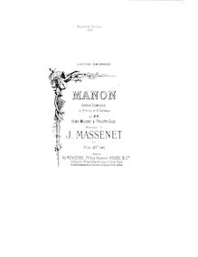 Partition Title Page, Contents, Prelude et Act I, Manon, Opéra-comique en cinq actes et six tableaux