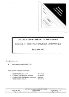 Etude mathématique et scientifique 2003 BP - Menuisier