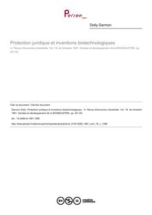 Protection juridique et inventions biotechnologiques  - article ; n°1 ; vol.18, pg 93-103