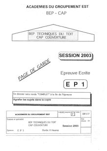 Analyse de travail et technologie 2003 CAP Couverture