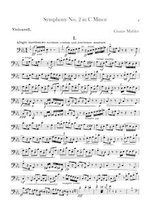 Partition violoncelles, Symphony No.2, Resurrection, Mahler, Gustav