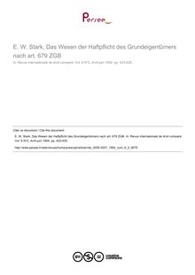 E. W. Stark, Das Wesen der Haftpflicht des Grundeigentûmers nach art. 679 ZGB - note biblio ; n°2 ; vol.6, pg 423-425