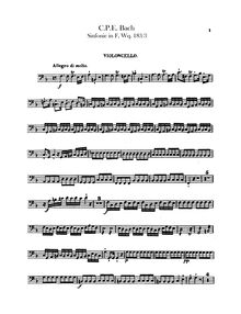 Partition violoncelles, Symphony No. 3, F Major, Bach, Carl Philipp Emanuel
