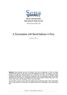 A Conversation with David Liebman in Paris