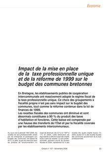 Impact de la mise en place de la taxe professionnelle unique et de la réforme de 1999 sur le budget des communes bretonnes (Octant n° 107)