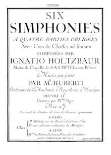 Partition viole de gambe, 6 Symphonies, Six simphonies à quatre parties obligées avec cors de chasses ad libitum