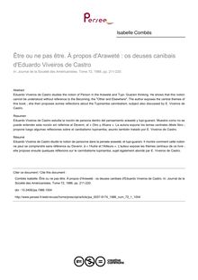 Être ou ne pas être. À propos d Araweté : os deuses canibais d Eduardo Viveiros de Castro - article ; n°1 ; vol.72, pg 211-220