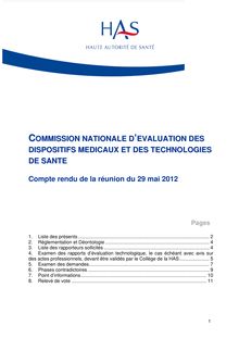CNEDiMTS - Commission du 29 mai 2012 - CR CNEDiMTS 29 05 2012
