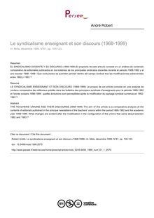 Le syndicalisme enseignant et son discours (1968-1999) - article ; n°1 ; vol.61, pg 105-123